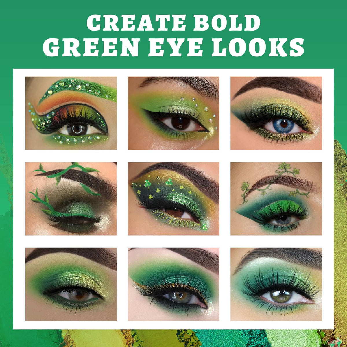 UCANBE close-up of green eyeshadow pans showing rich, blendable texture