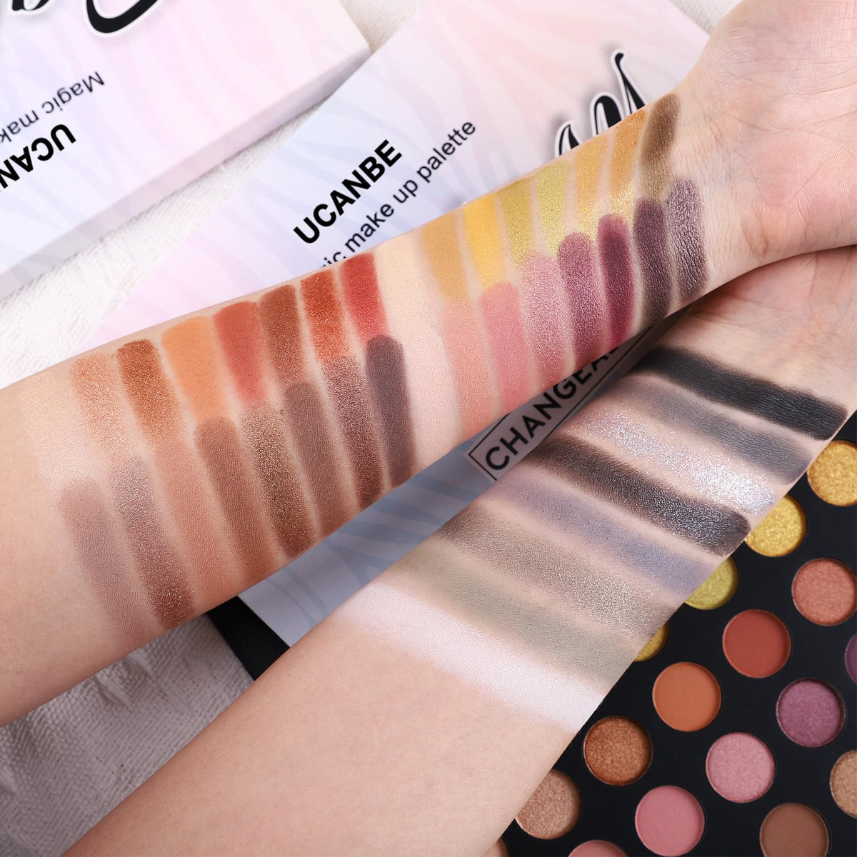 UCANBE metallic shimmer swatch showing intense reflective payoff