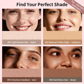 UCANBE demo showing freckles applied on nose and cheeks for sun-kissed finish
