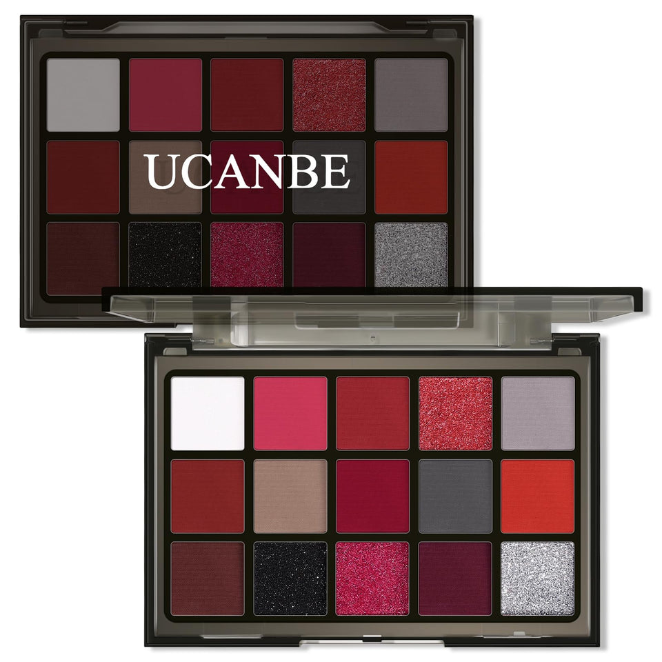 UCANBE front view of palette showing 15 shades and compact design for portability