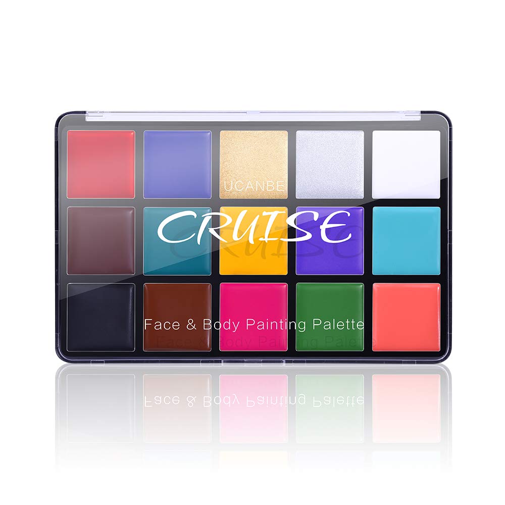 UCANBE palette front view showing 15 vivid colors for bold face and body art