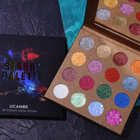 UCANBE finished eye look showing glitter intensity and wearable glam benefit