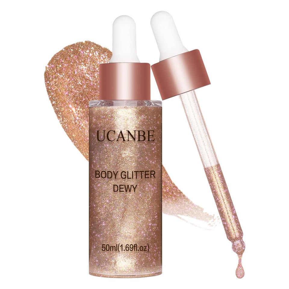 UCANBE front packaging showing rose gold luminizer bottle and benefits