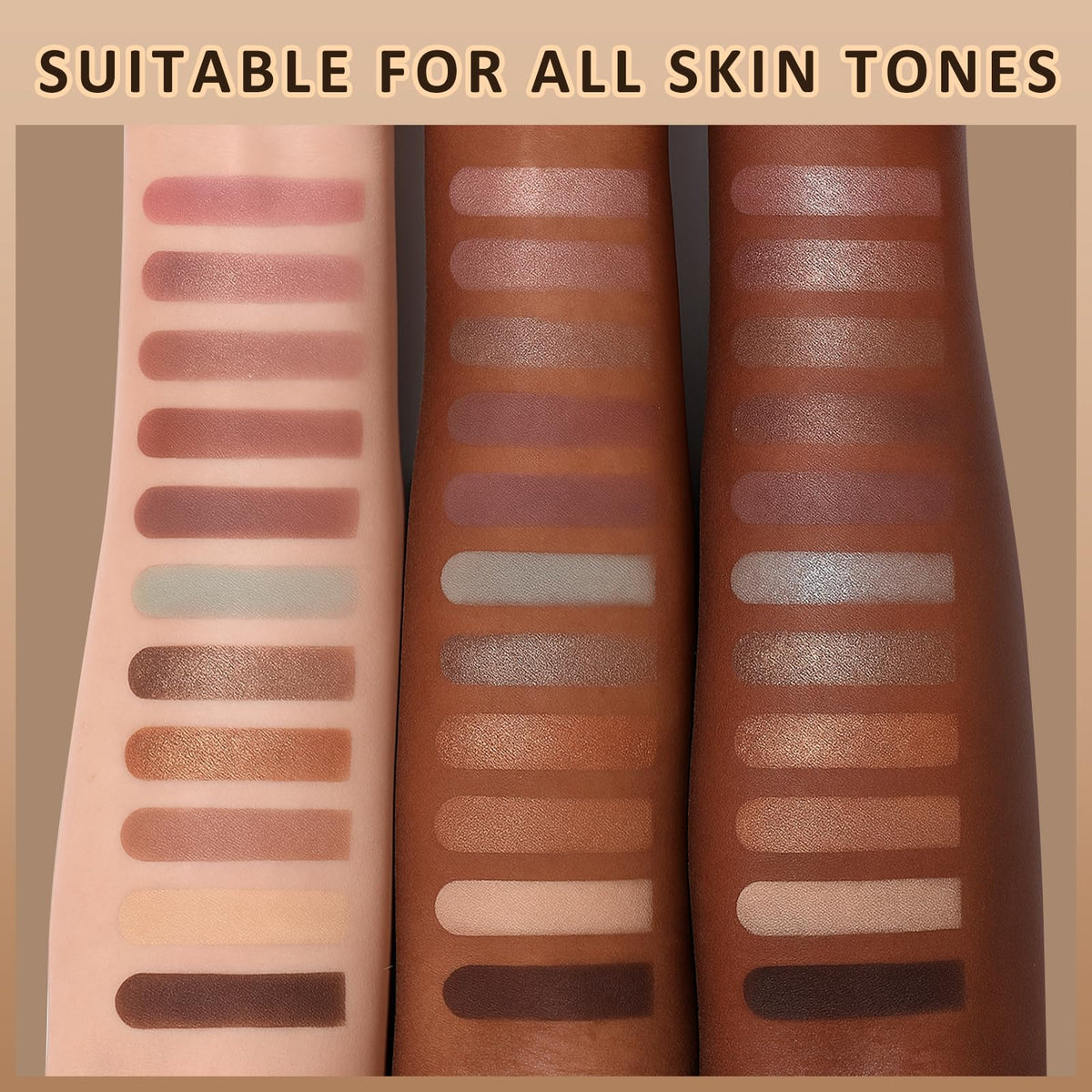 UCANBE arm swatches of mattes and shimmers demonstrating true color payoff