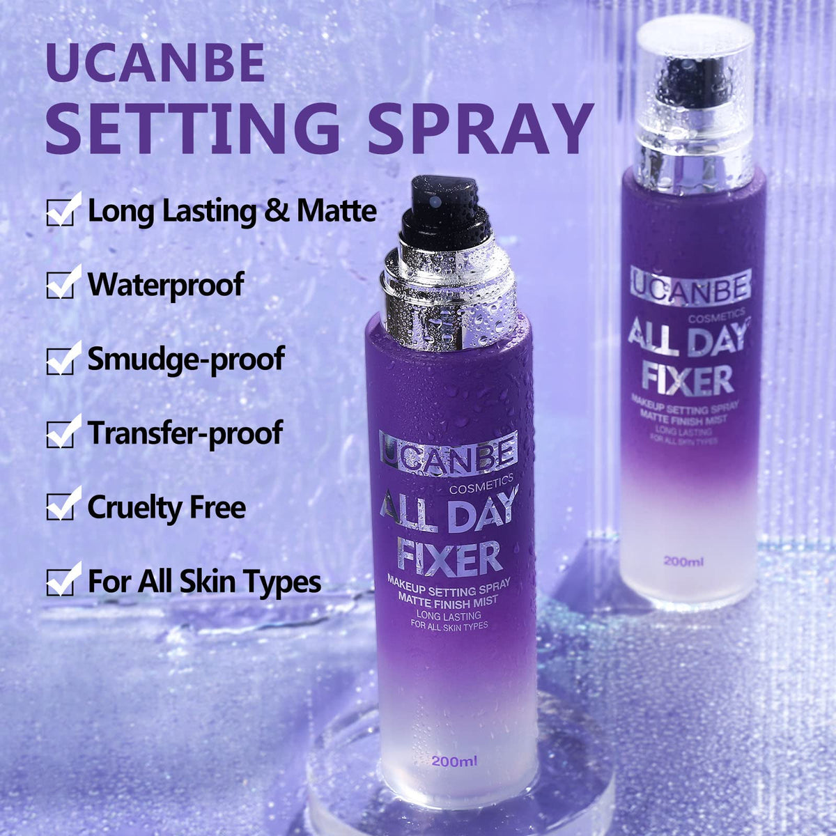UCANBEMAKEUP ultra-fine mist closeup demonstrating even, gentle coverage