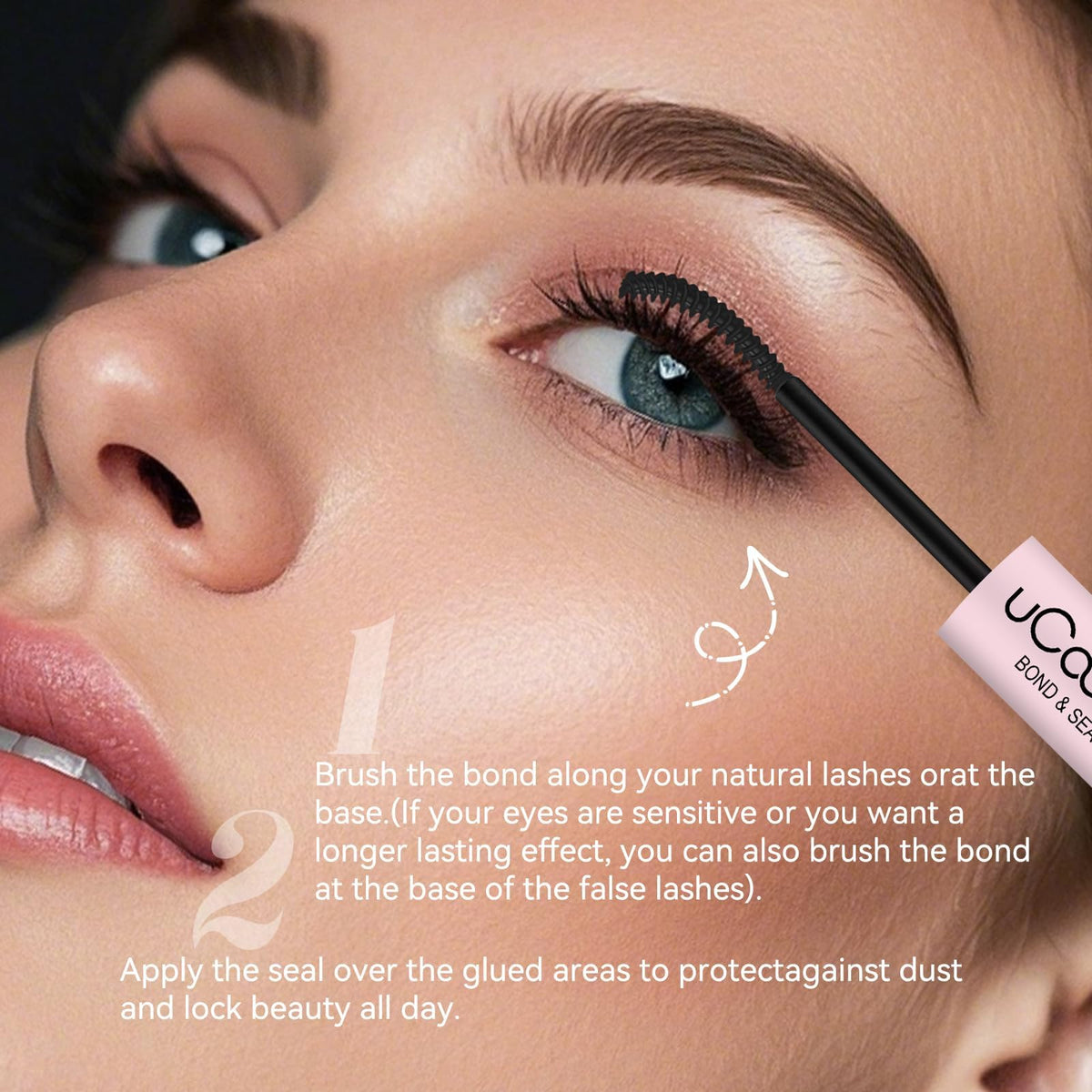uCoolMe on vanity with lashes showing everyday waterproof durability