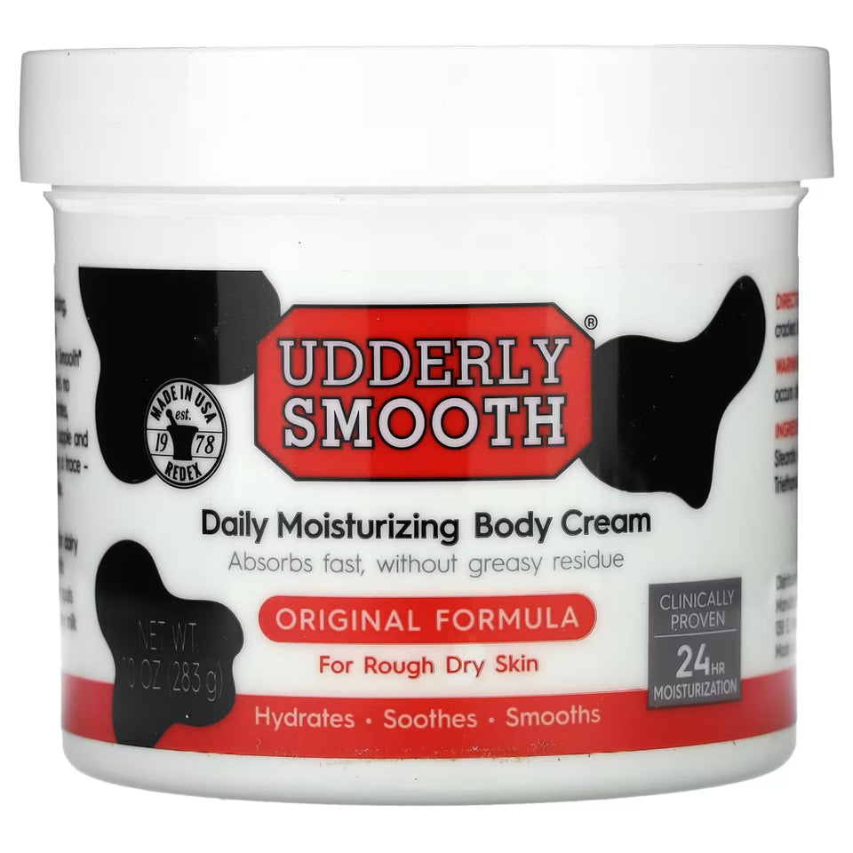 Udderly Smooth 10 oz jar front view showing packaging and label benefit