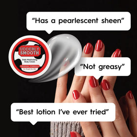 Udderly Smooth body jar top view revealing cream consistency for reliable daily moisturization