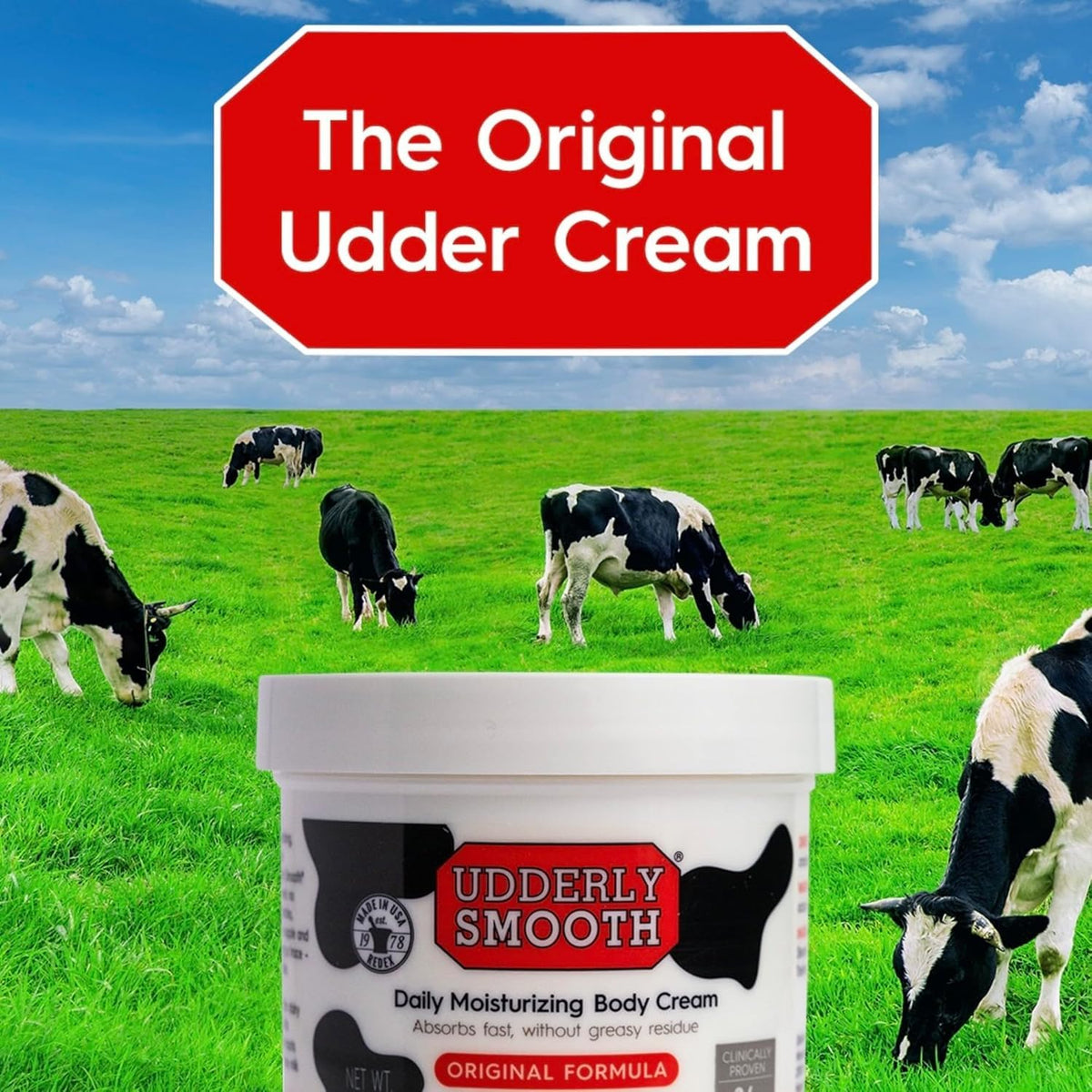 UDDERLY SMOOTH cream applied on hand demonstrating quick absorption