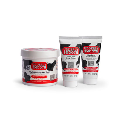 Udderly Smooth front bundle showing packaging and contents for easy identification and convenience