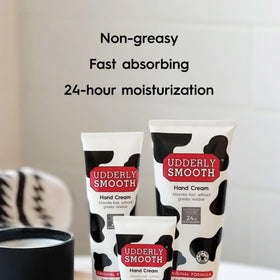 Udderly Smooth hand application demonstrating on-the-go hydration and immediate comfort
