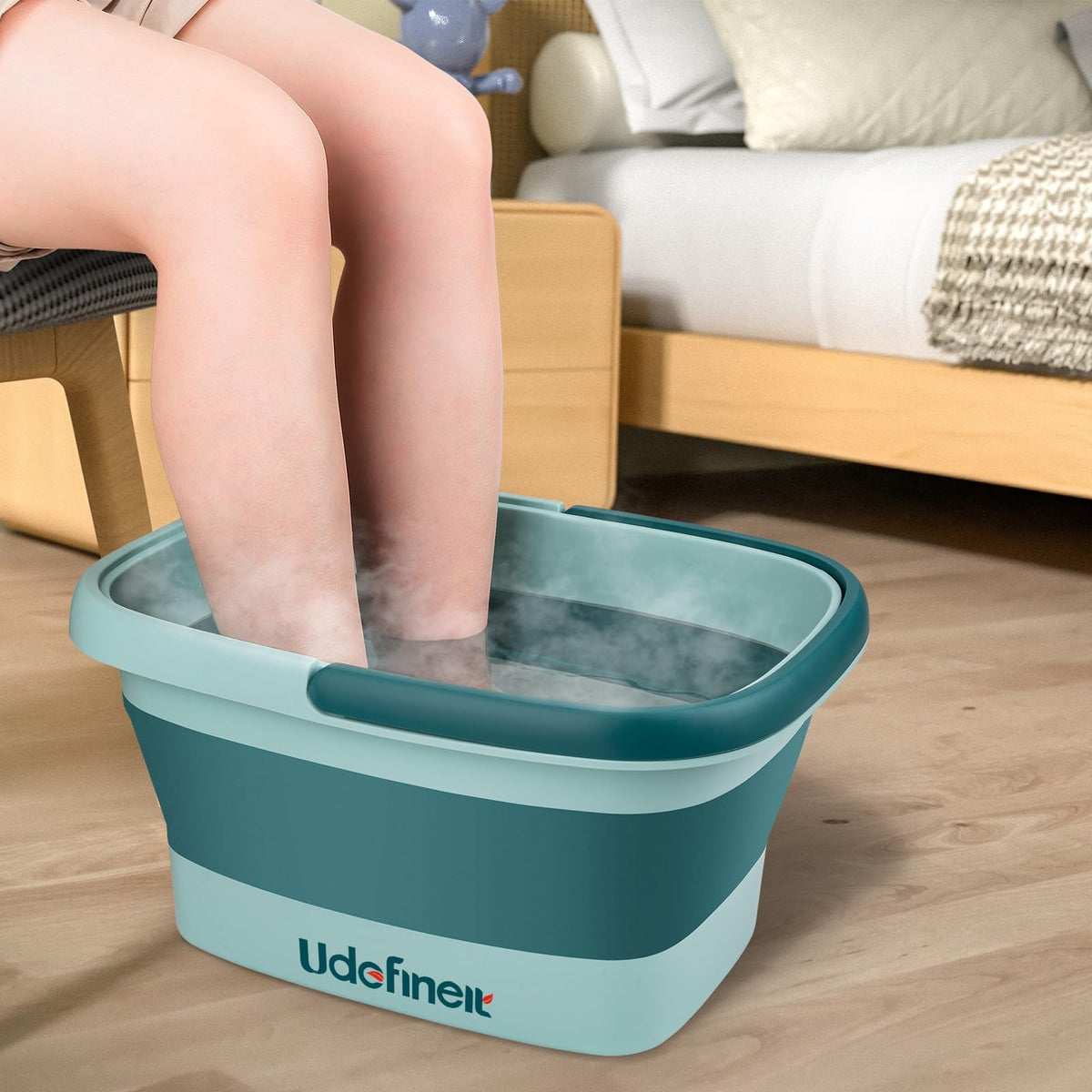 Udefineit front view of foot bath basin showing sturdy walls and green color for reliable soaks