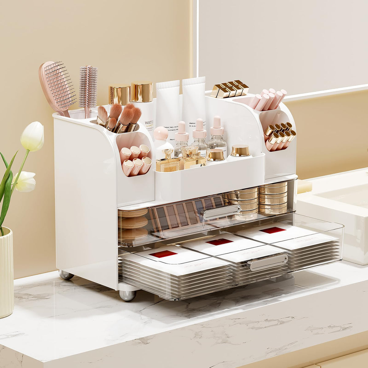 UFORU top view with both drawers open, demonstrates storage capacity benefit