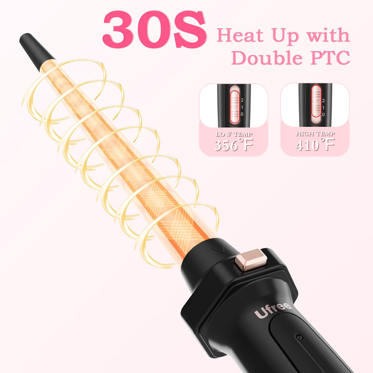 Ufree clip barrel styling hair demonstrating fast curls and natural-looking volume