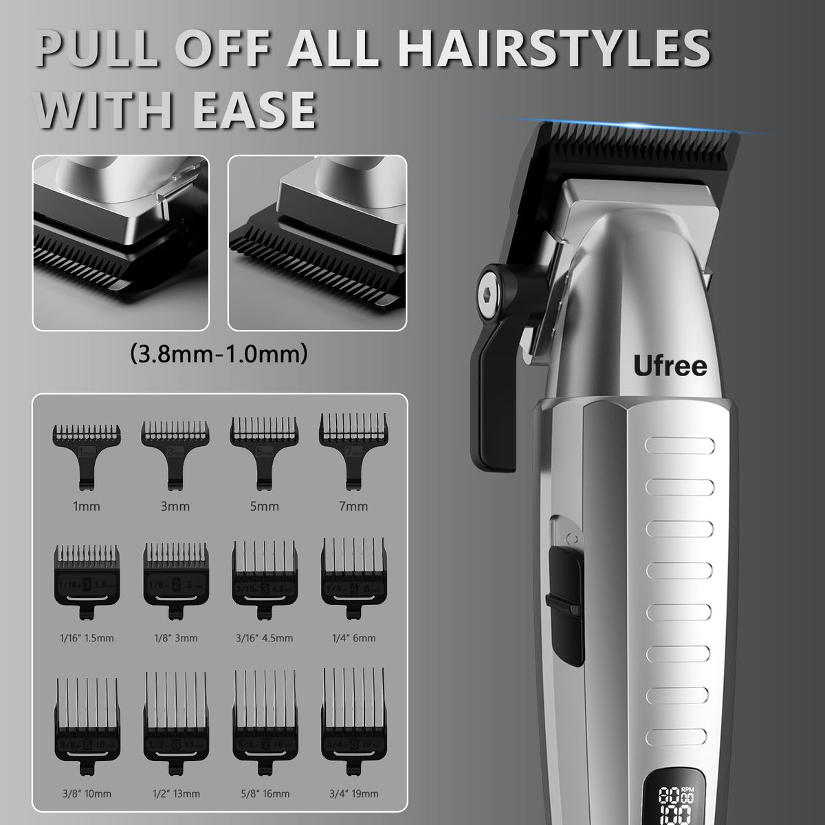 Ufree clippers held in hand for ergonomic comfortable control