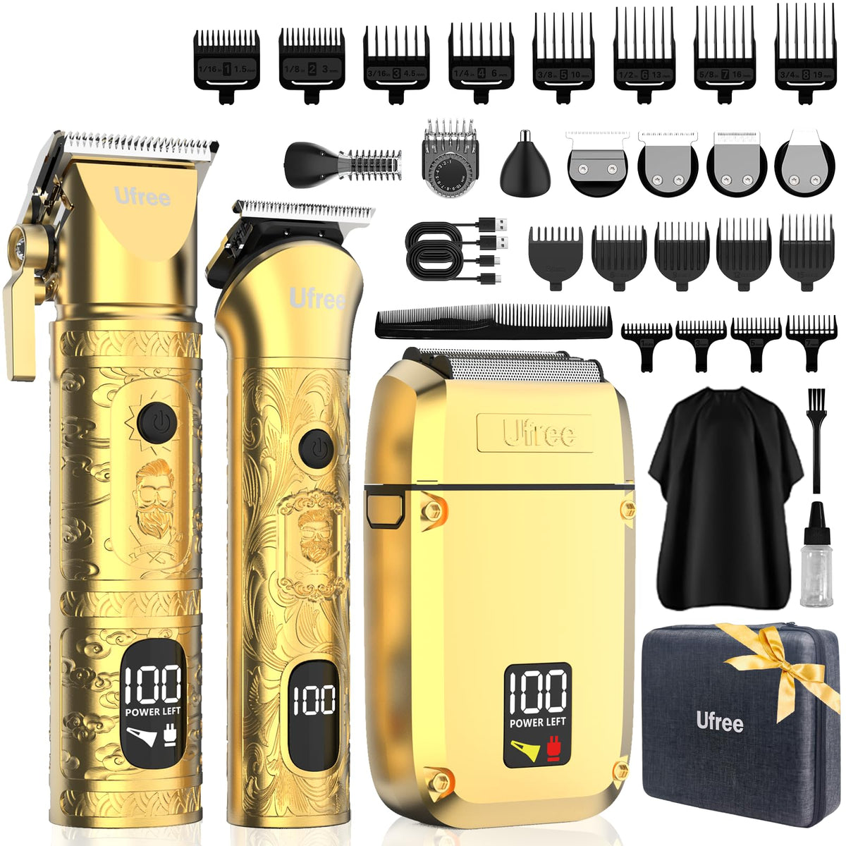 Ufree front view of cordless hair clipper showing design and power