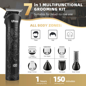 Ufree detachable heads arranged neatly to show grooming versatility