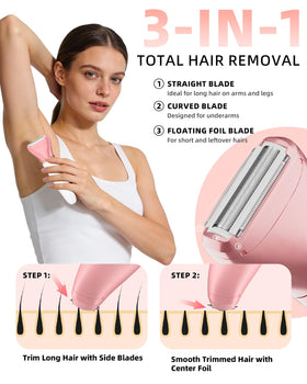 Ufree detachable heads arranged to show versatility for bikini, face, and foil trimming