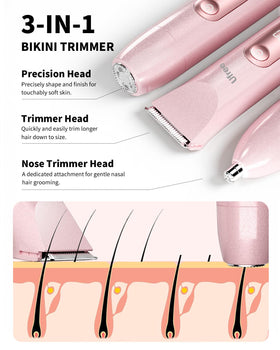 Ufree close-up of both trimming heads highlighting versatile grooming functions
