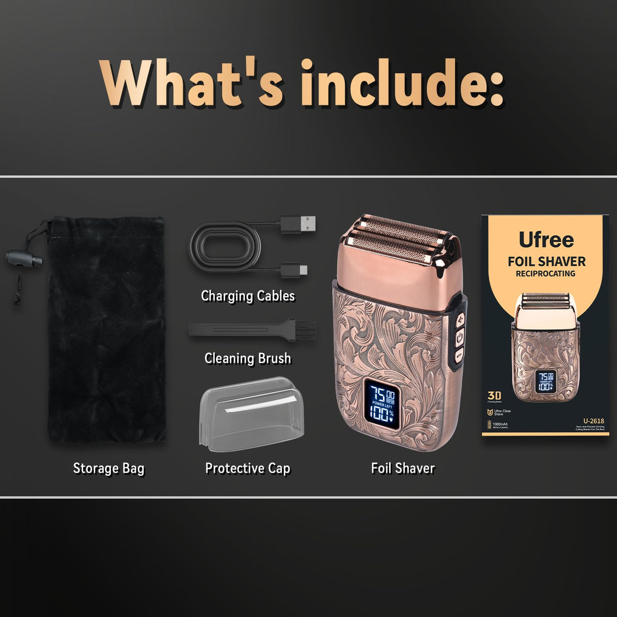 Ufree shaver with removable protective sleeve and USB cable for neat storage and charging
