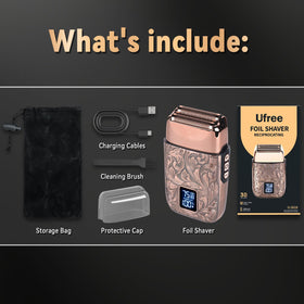 Ufree shaver with removable protective sleeve and USB cable for neat storage and charging