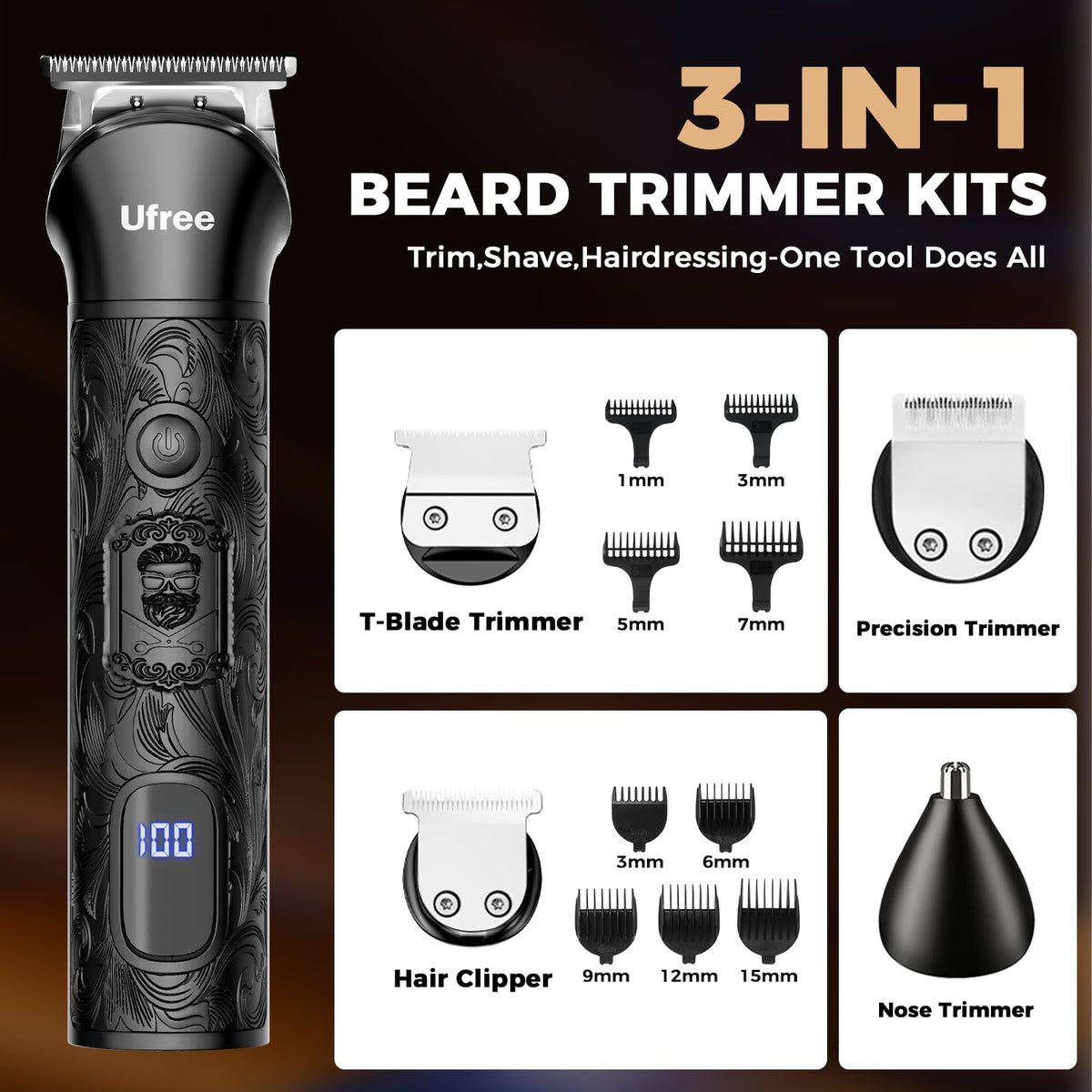 Ufree foil shaver closeup highlighting three-blade foil for smooth, comfortable shaves