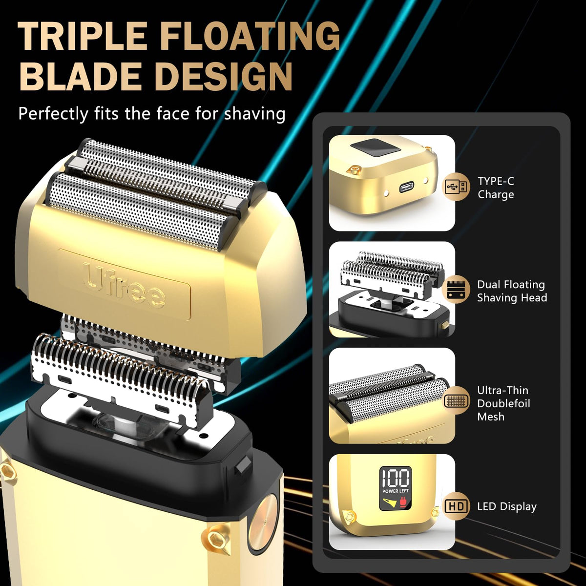Ufree foil shaver detail for close skin-friendly finishes