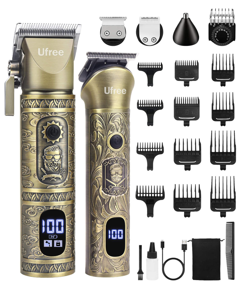 Ufree front view of full grooming kit showing included tools and benefits