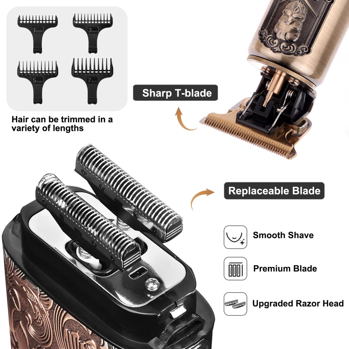 Ufree hair trimmer with attachments displayed for versatile length control