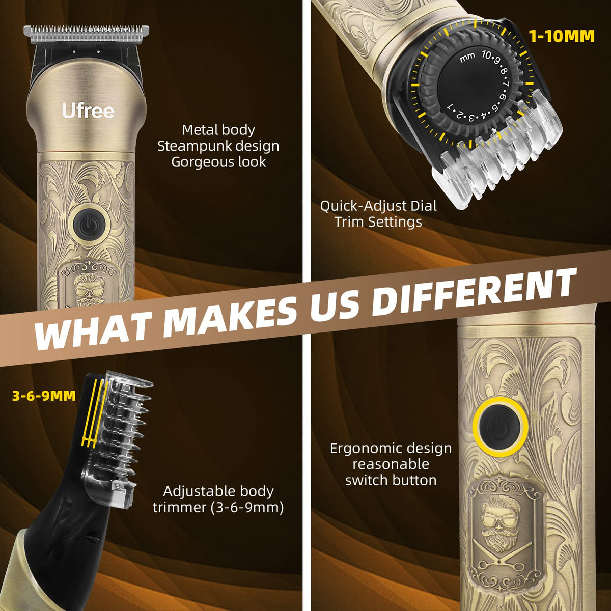 Ufree in-use beard detailing demonstrating precise edging for sharp facial lines