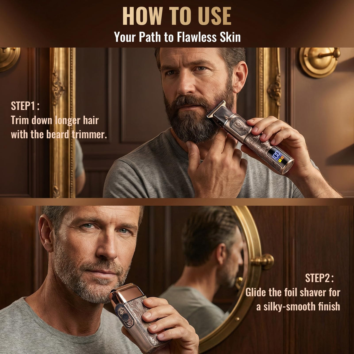 Ufree in-use beard trimming action demonstrating smooth, controlled grooming