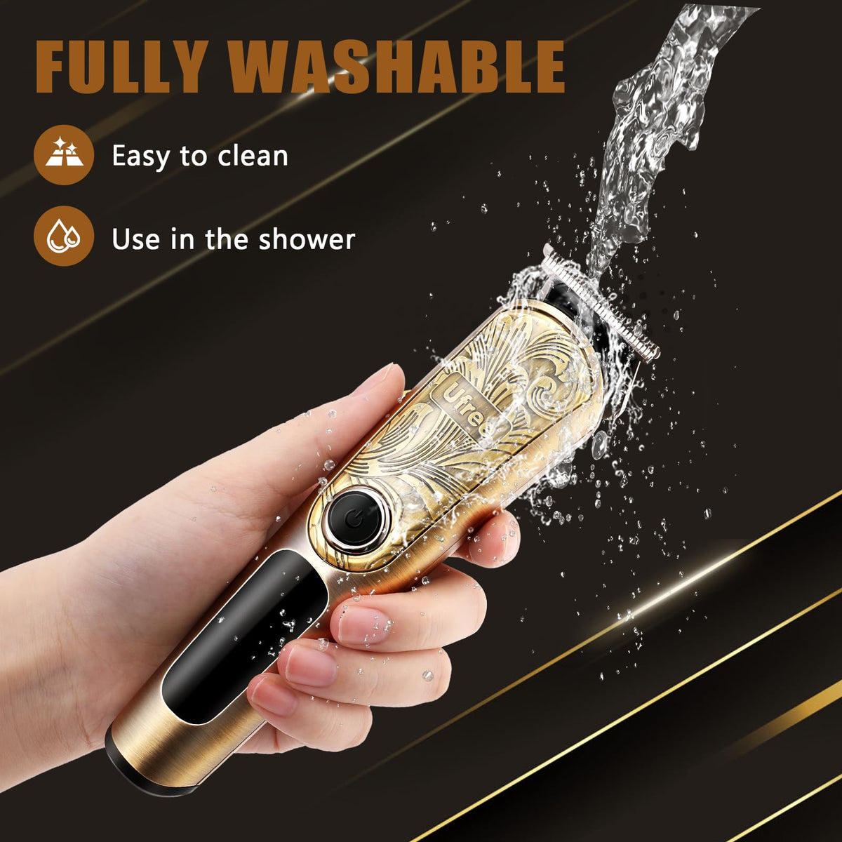 Ufree trimmer held in hand to show scale and ergonomic handling benefit