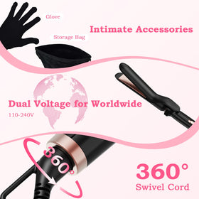 Ufree swivel cord and control panel showing tangle-free movement and two heat settings