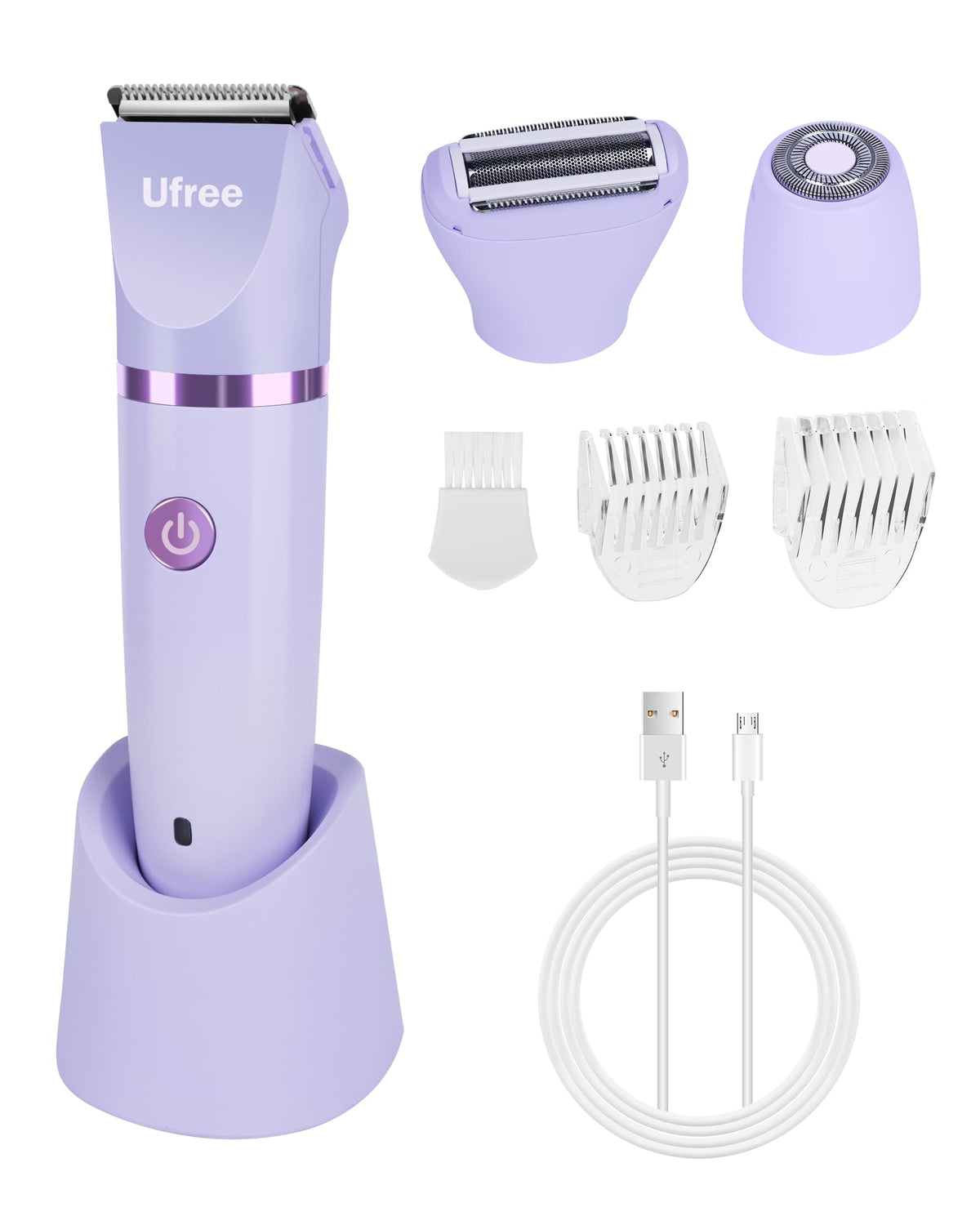 Ufree trimmer front view showing controls and purple finish for easy grip