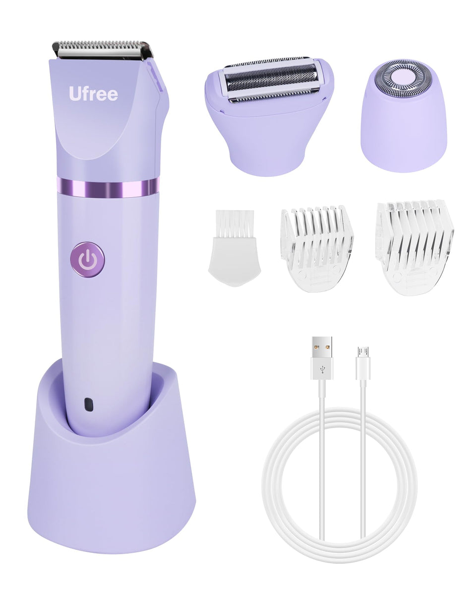Ufree trimmer front view showing controls and purple finish for easy grip