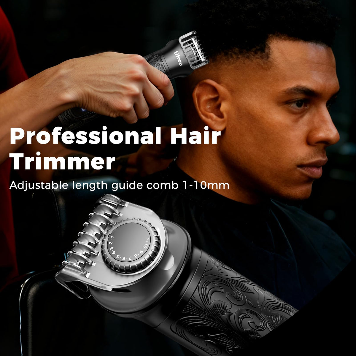 Ufree trimmer in use on beard demonstrating accurate trimming and even results