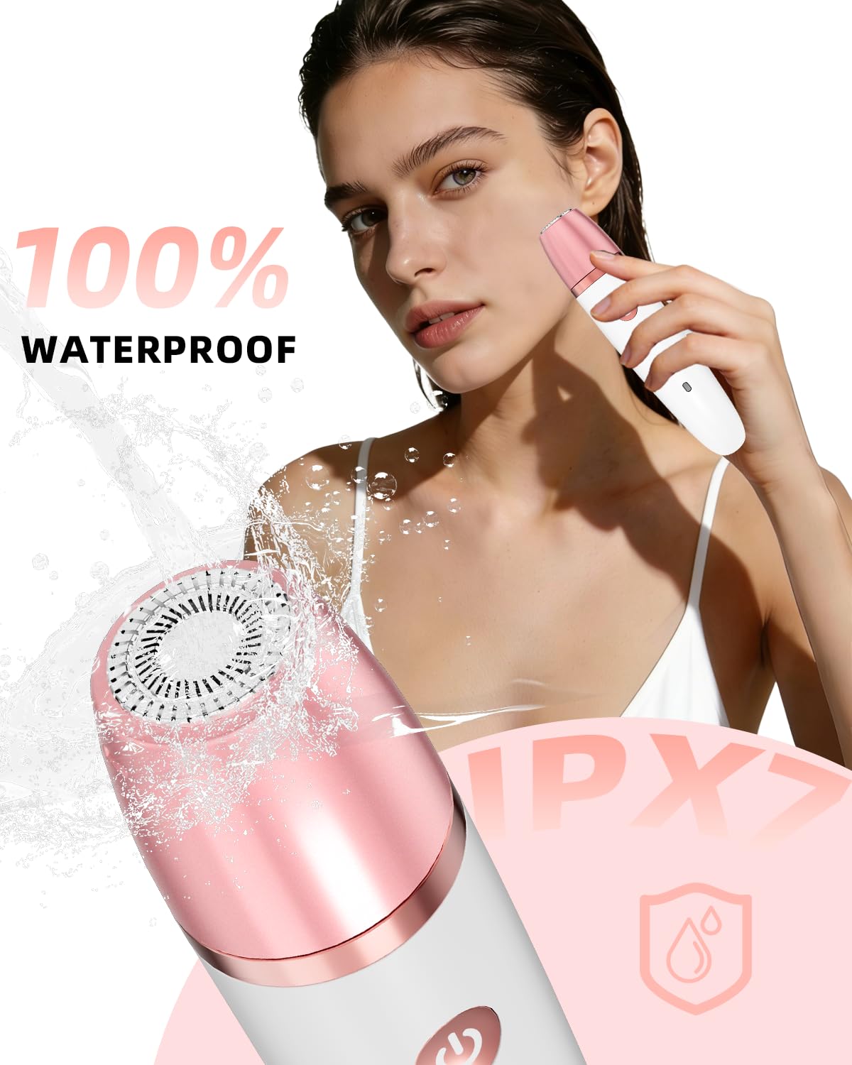 Ufree trimmer being used in shower demonstrating IPX7 waterproof benefit and easy rinsing