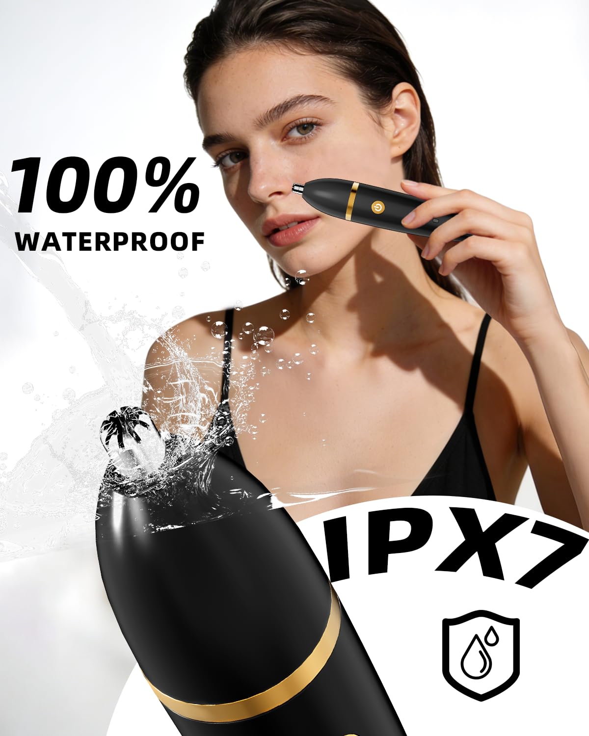 Ufree trimmer being rinsed in shower illustrating IPX7 waterproof benefit