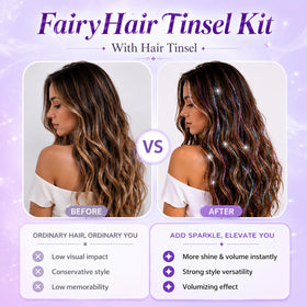 Uikreo installed on hair example showing glitter tinsel accent for festival-ready shine