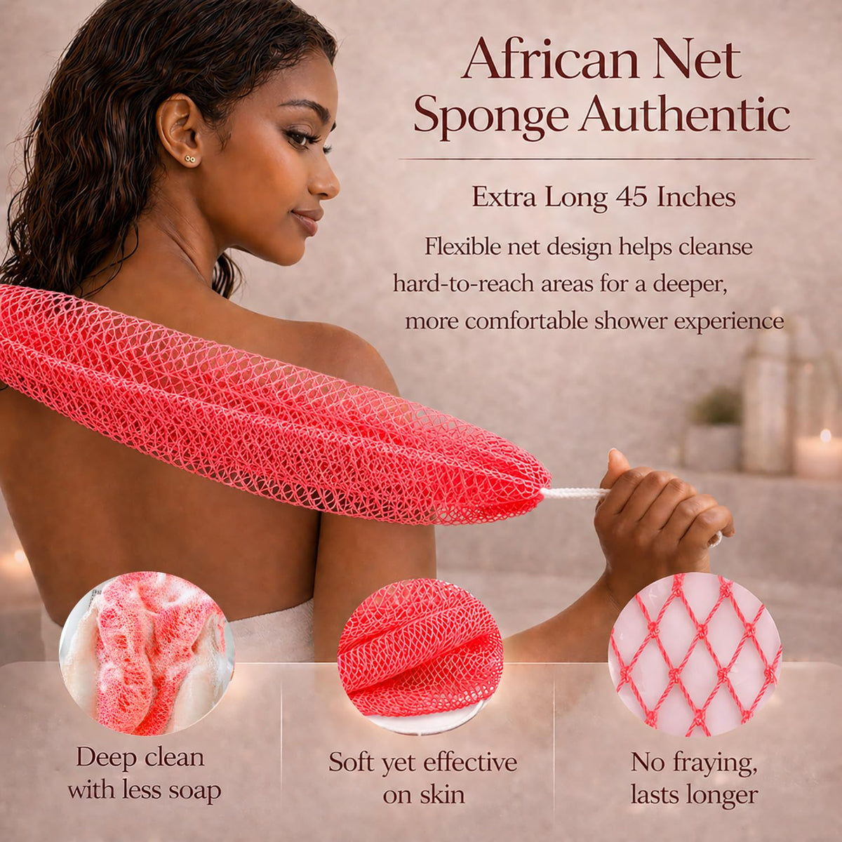 Uikreo stretched net demonstrating 45-inch reach for full back cleaning
