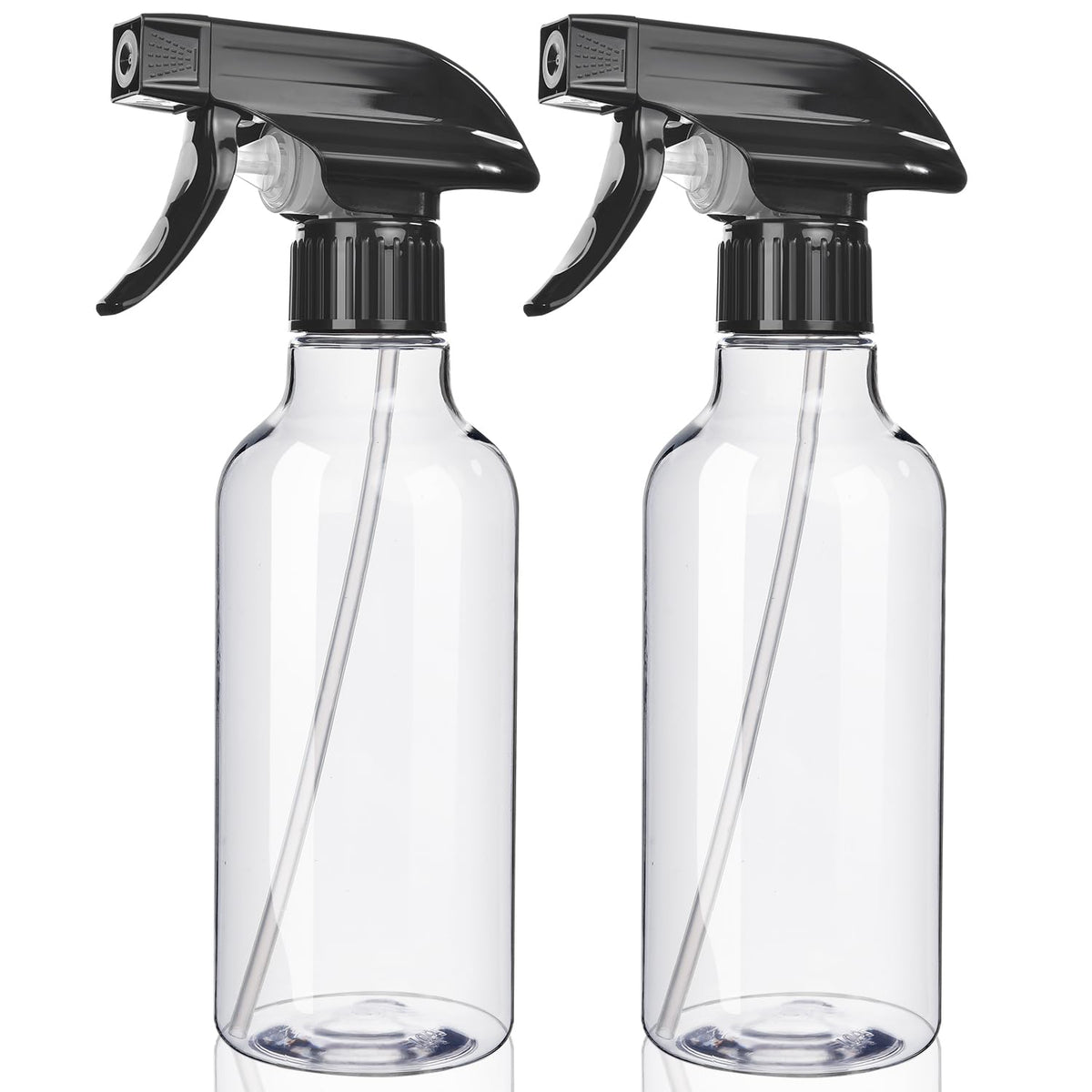 Uineko front view of two clear 10oz bottles showing labels and sprayers, durable