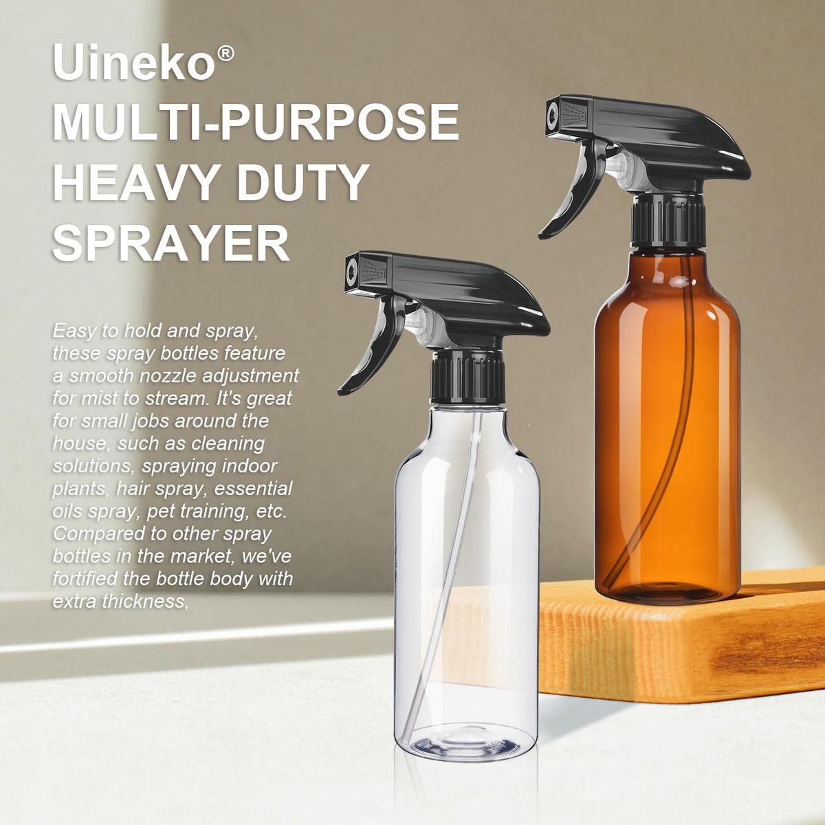 Uineko 10oz bottle in hand for size and scale, convenient refillable capacity