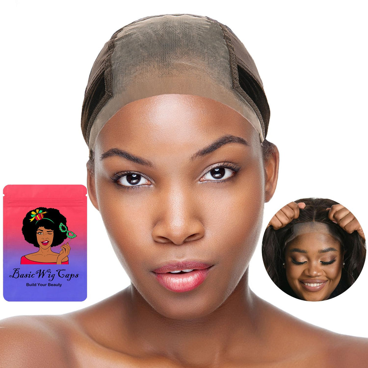 UIOOIU front view of brown medium lace wig grip cap showing fit and secure hold