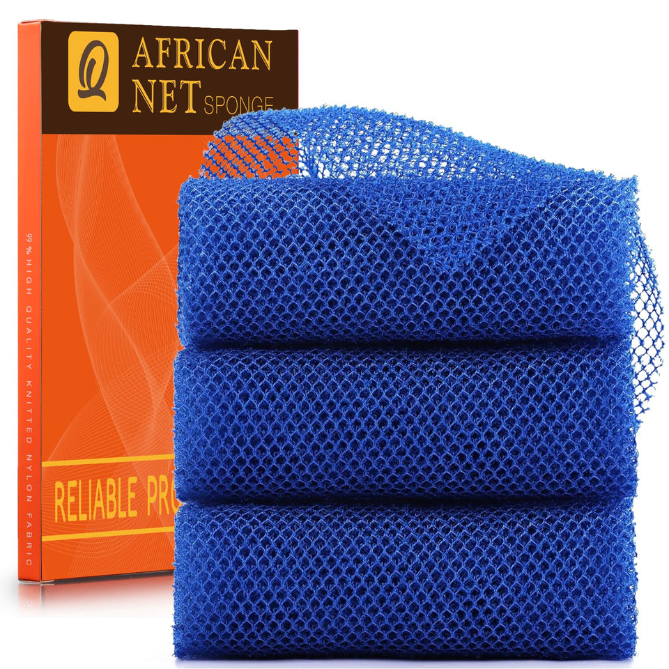 UJFQBH front view of blue three-piece bath sponge set, shows value and color