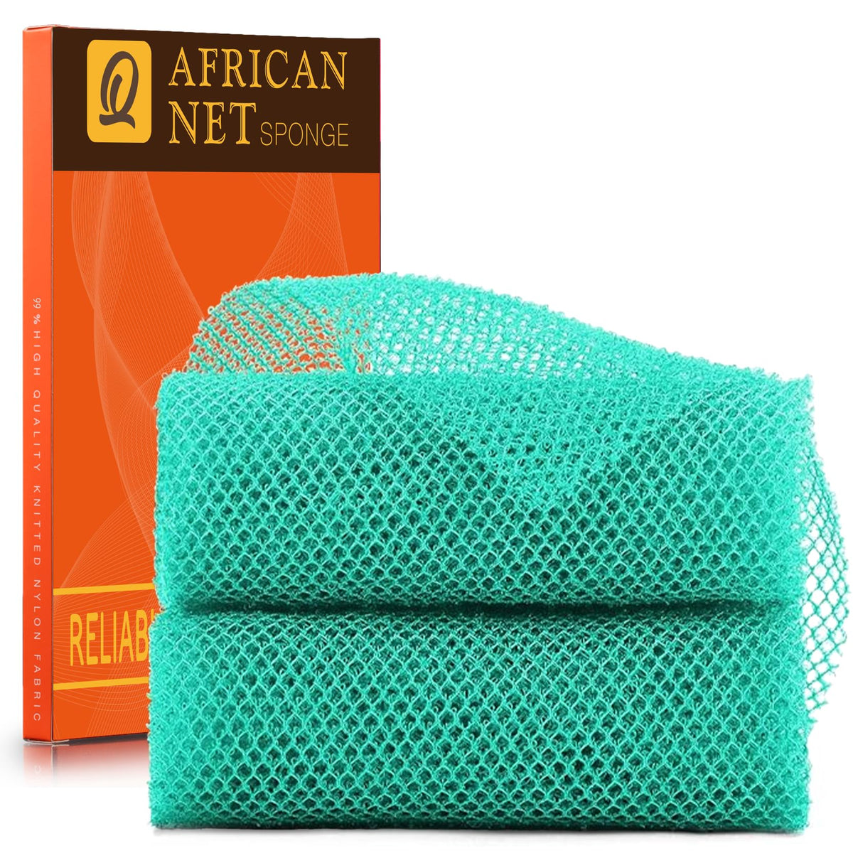 UJFQBH front view of green African net bath sponge, shows eco-friendly exfoliation
