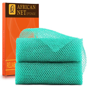 UJFQBH front view of green African net bath sponge, shows eco-friendly exfoliation