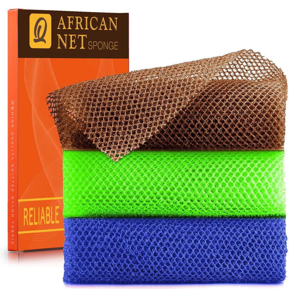 UJFQBH front view of long exfoliating net showing full length and colors benefits easy reach