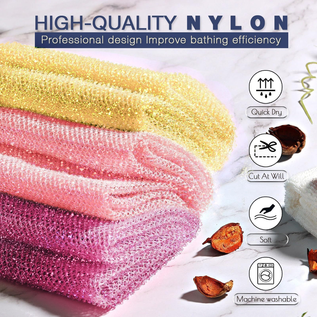 UJFQBH three nets hanging in shower showing fast-dry benefit