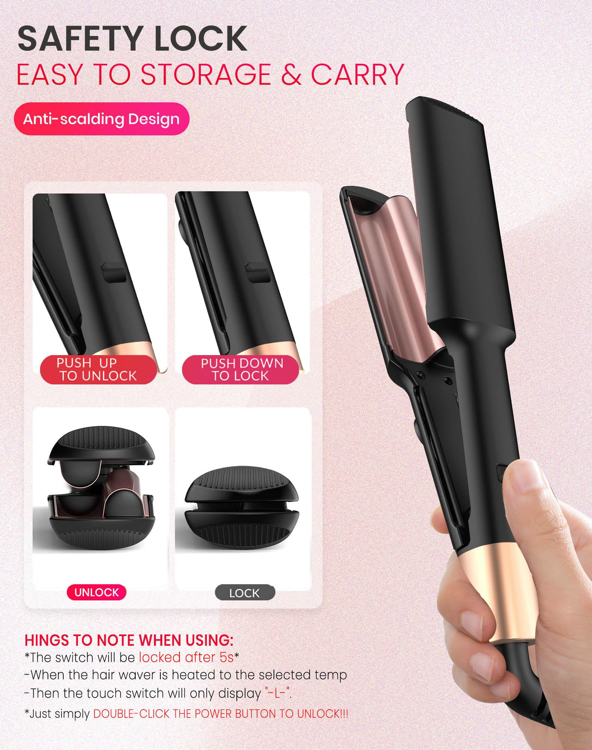 UKLISS mini waver enclosed barrel design illustrating anti-scald protection