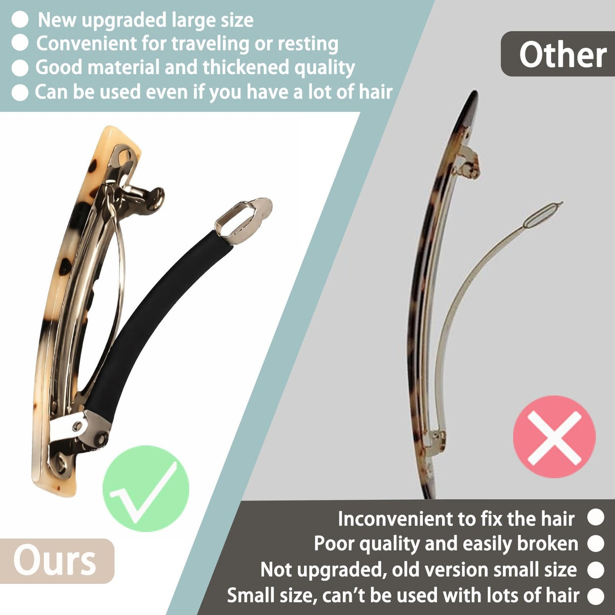 UKSKS 3-inch barrette beside ruler showing compact size for targeted styling
